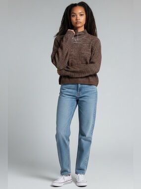 Torn by Ronny Kobo Chocolate Brown Mock Neck Knit Sweater